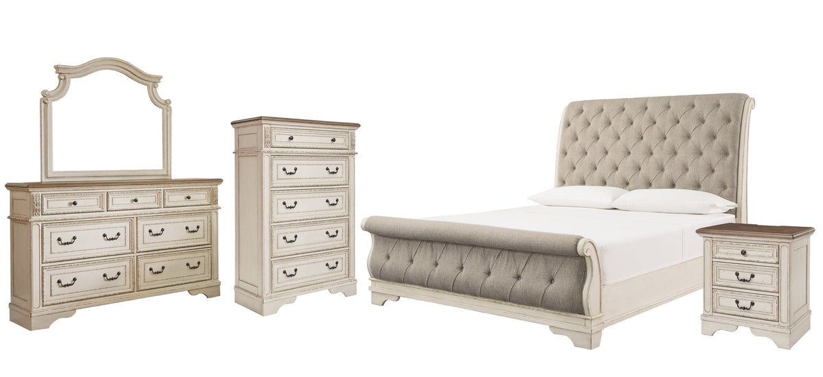 Realyn King Sleigh Bed with Mirrored Dresser, Chest and Nightstand - MyWaynesHome #
