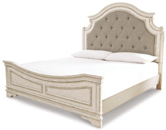 Realyn Queen Upholstered Panel Bed with Mirrored Dresser, Chest and Nightstand - MyWaynesHome #