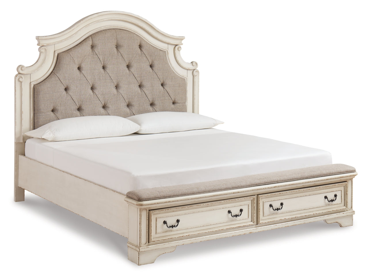 Realyn Queen Upholstered Bed with Mirrored Dresser and Chest - MyWaynesHome #