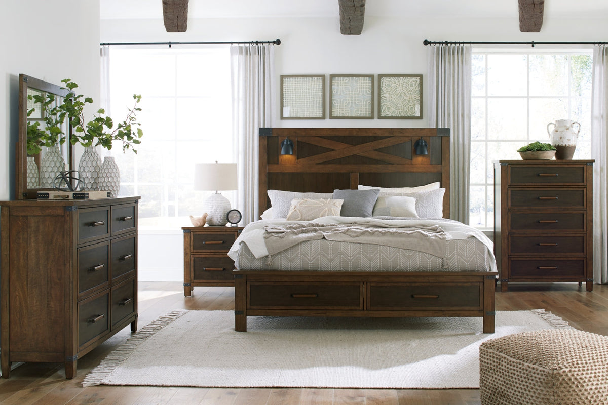 Wyattfield King Panel Bed with Mirrored Dresser, Chest and Nightstand - MyWaynesHome #