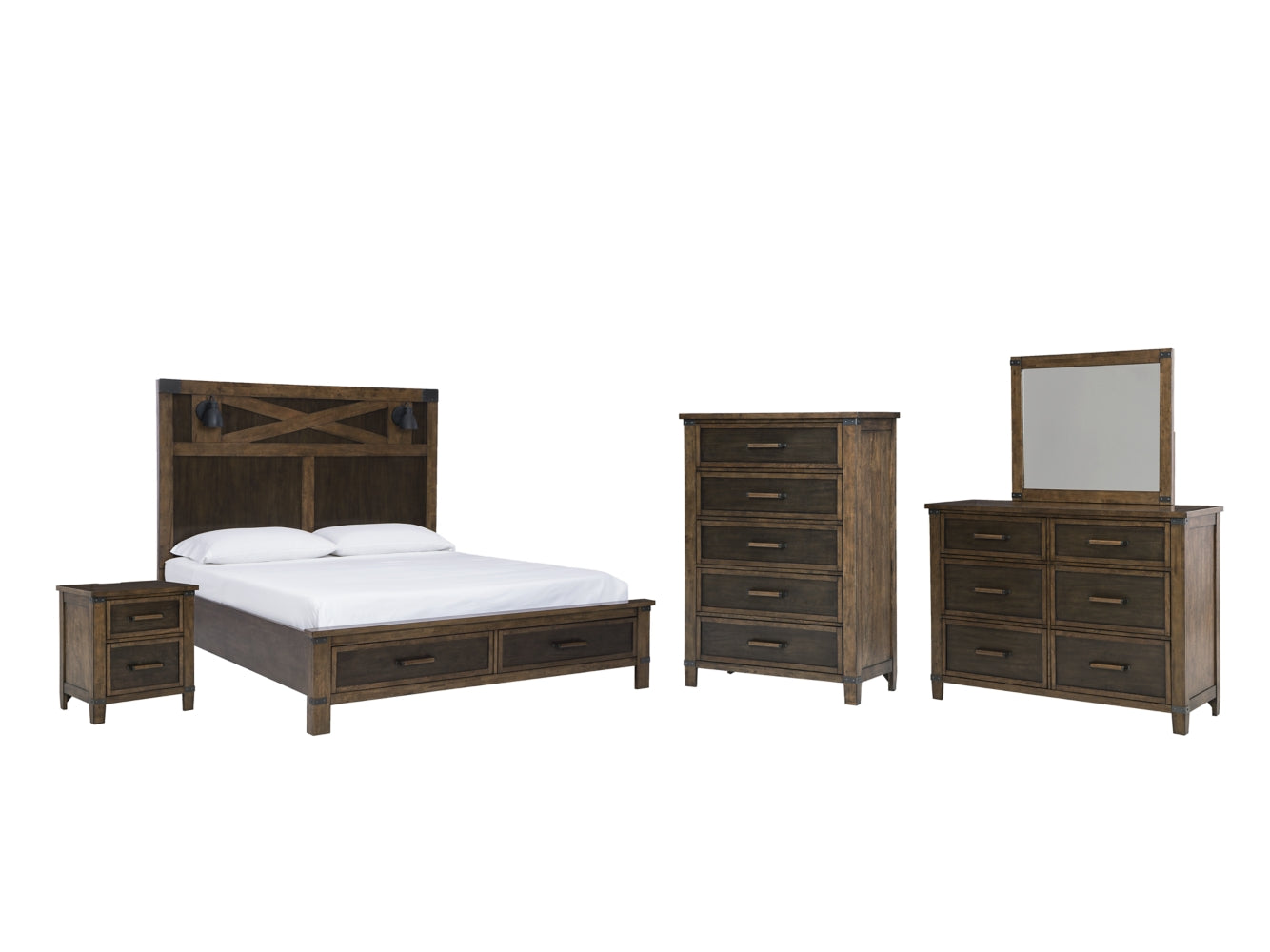 Wyattfield King Panel Bed with Mirrored Dresser, Chest and Nightstand - MyWaynesHome #