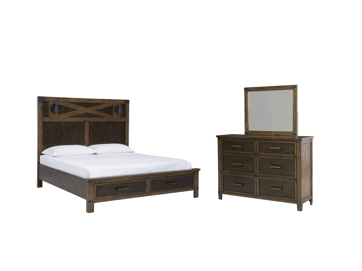 Wyattfield King Panel Bed with Mirrored Dresser - MyWaynesHome #