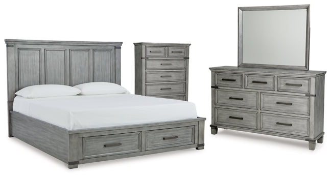 Russelyn King Storage Bed with Mirrored Dresser and Chest - MyWaynesHome #