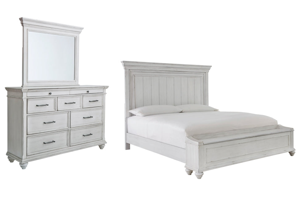 Kanwyn King Panel Bed with Storage with Mirrored Dresser - MyWaynesHome #