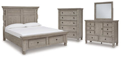 Harrastone California King Panel Bed with Mirrored Dresser and Chest - MyWaynesHome #