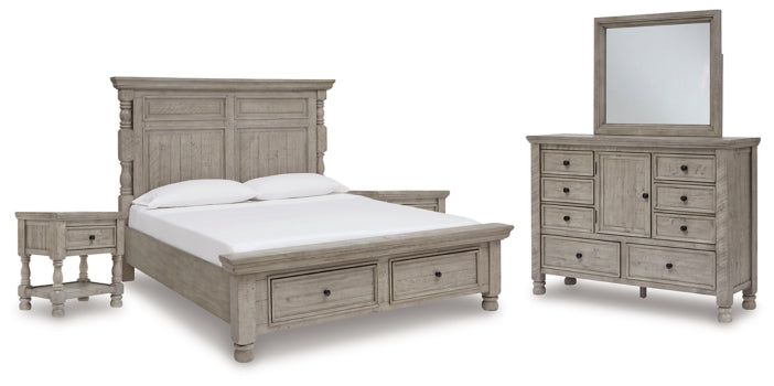 Harrastone King Panel Bed with Mirrored Dresser and 2 Nightstands - MyWaynesHome #