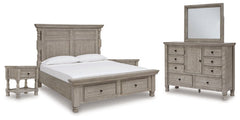 Harrastone King Panel Bed with Mirrored Dresser and 2 Nightstands - MyWaynesHome #