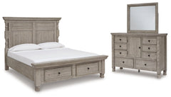 Harrastone King Panel Bed with Mirrored Dresser - MyWaynesHome #