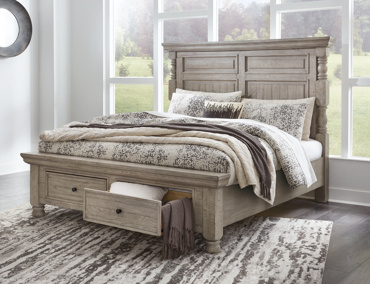 Harrastone Queen Panel Bed with Mirrored Dresser, Chest and 2 Nightstands - MyWaynesHome #