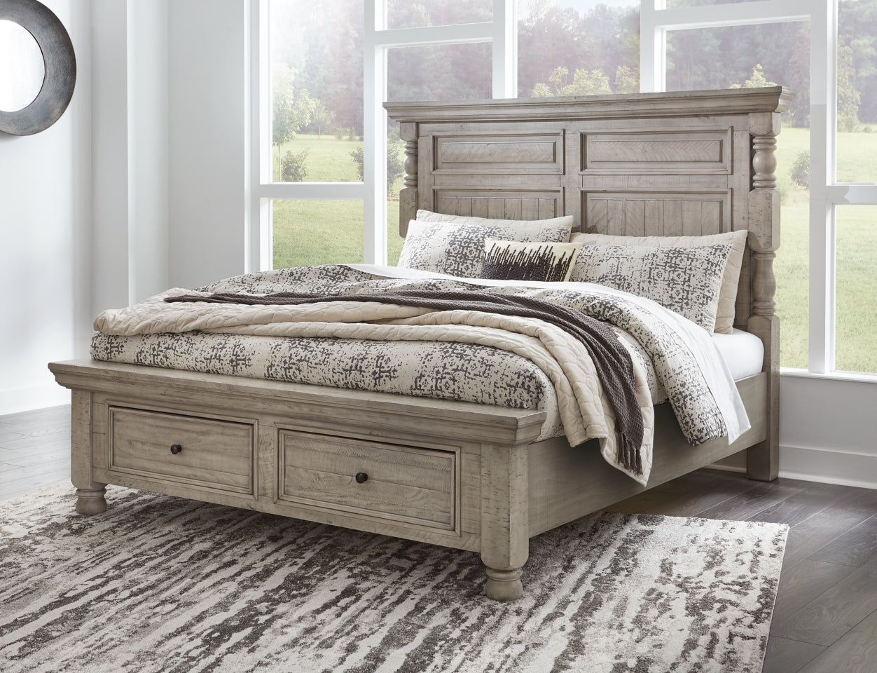 Harrastone Queen Panel Bed with Mirrored Dresser, Chest and 2 Nightstands - MyWaynesHome #