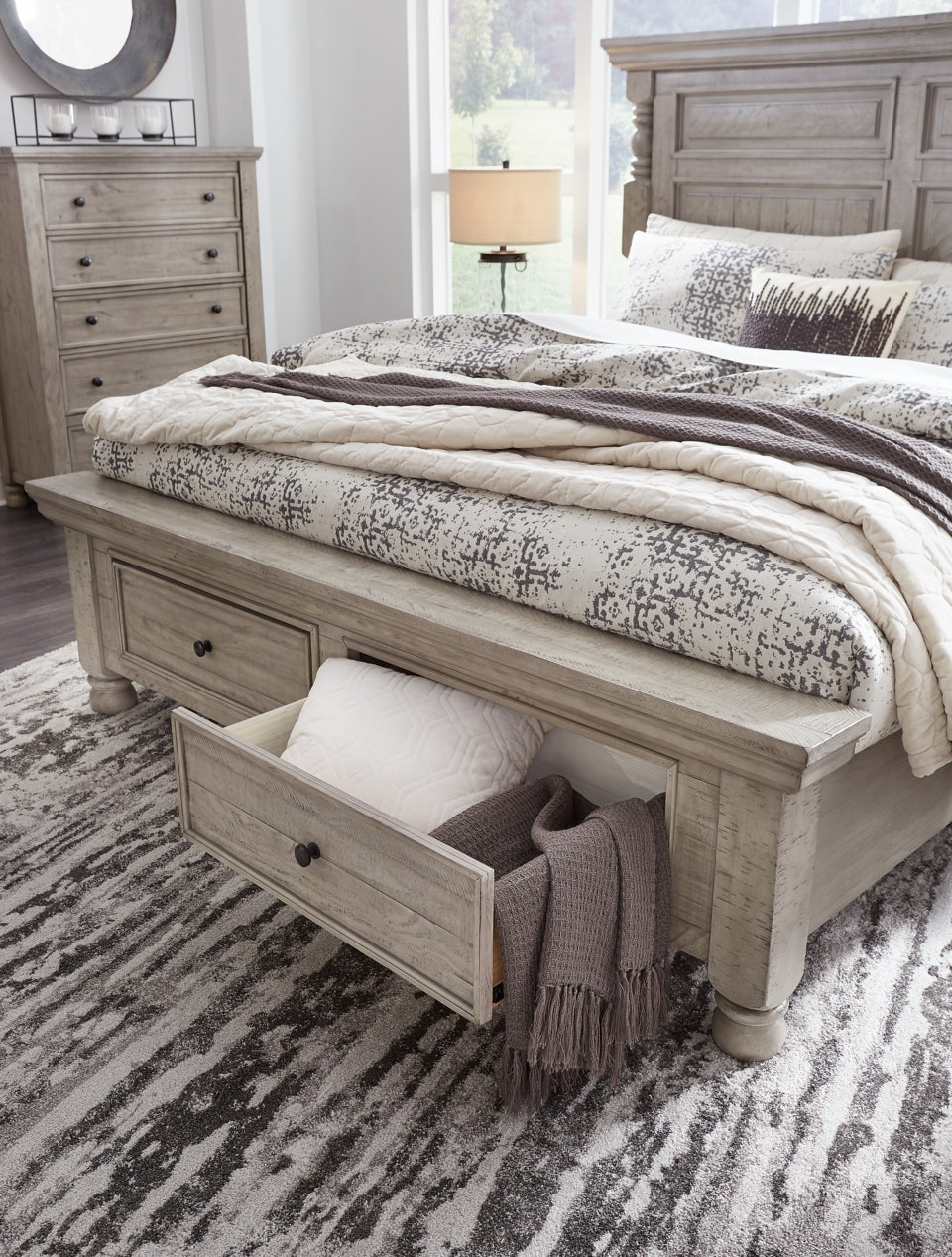 Harrastone Queen Panel Bed with Mirrored Dresser, Chest and 2 Nightstands - MyWaynesHome #