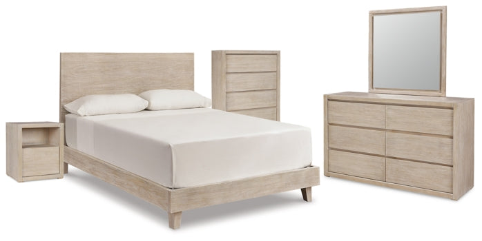 Michelia Queen Panel Bed with Mirrored Dresser, Chest and Nightstand - MyWaynesHome #