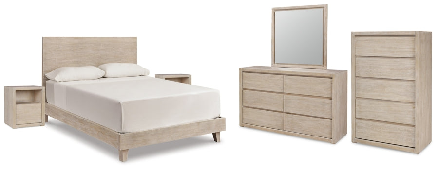 Michelia Queen Panel Bed with Mirrored Dresser, Chest and 2 Nightstands - MyWaynesHome #