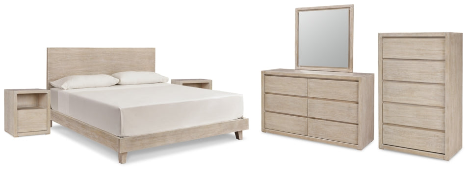 Michelia California King Panel Bed with Mirrored Dresser, Chest and 2 Nightstands - MyWaynesHome #