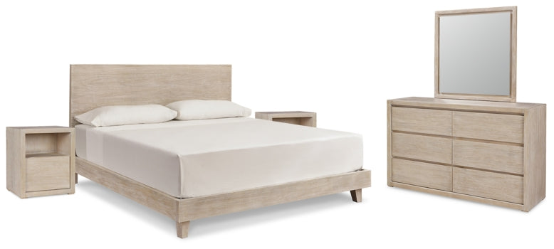 Michelia King Panel Bed with Mirrored Dresser and 2 Nightstands - MyWaynesHome #