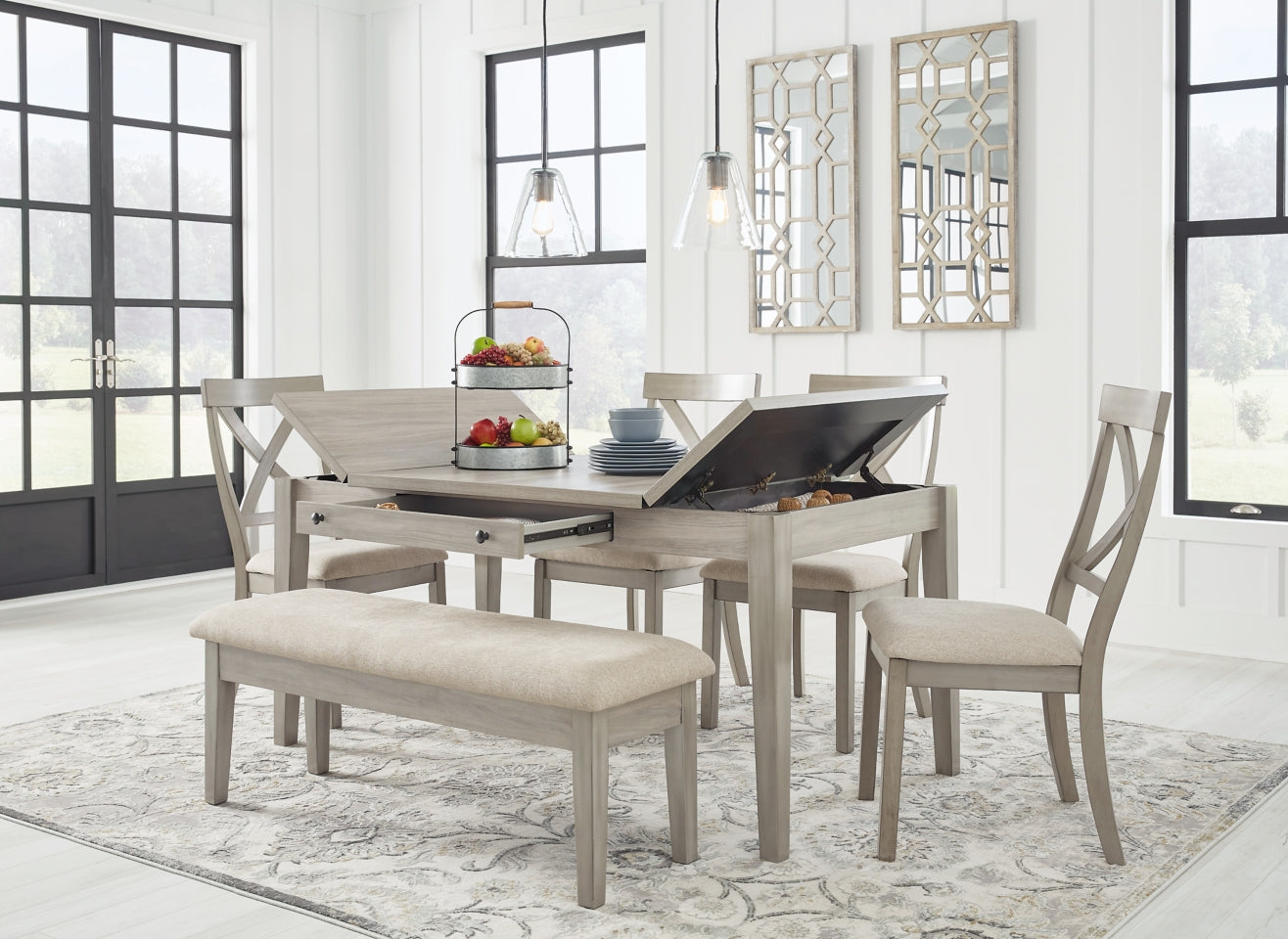 Parellen Dining Table and 4 Chairs and Bench - MyWaynesHome #