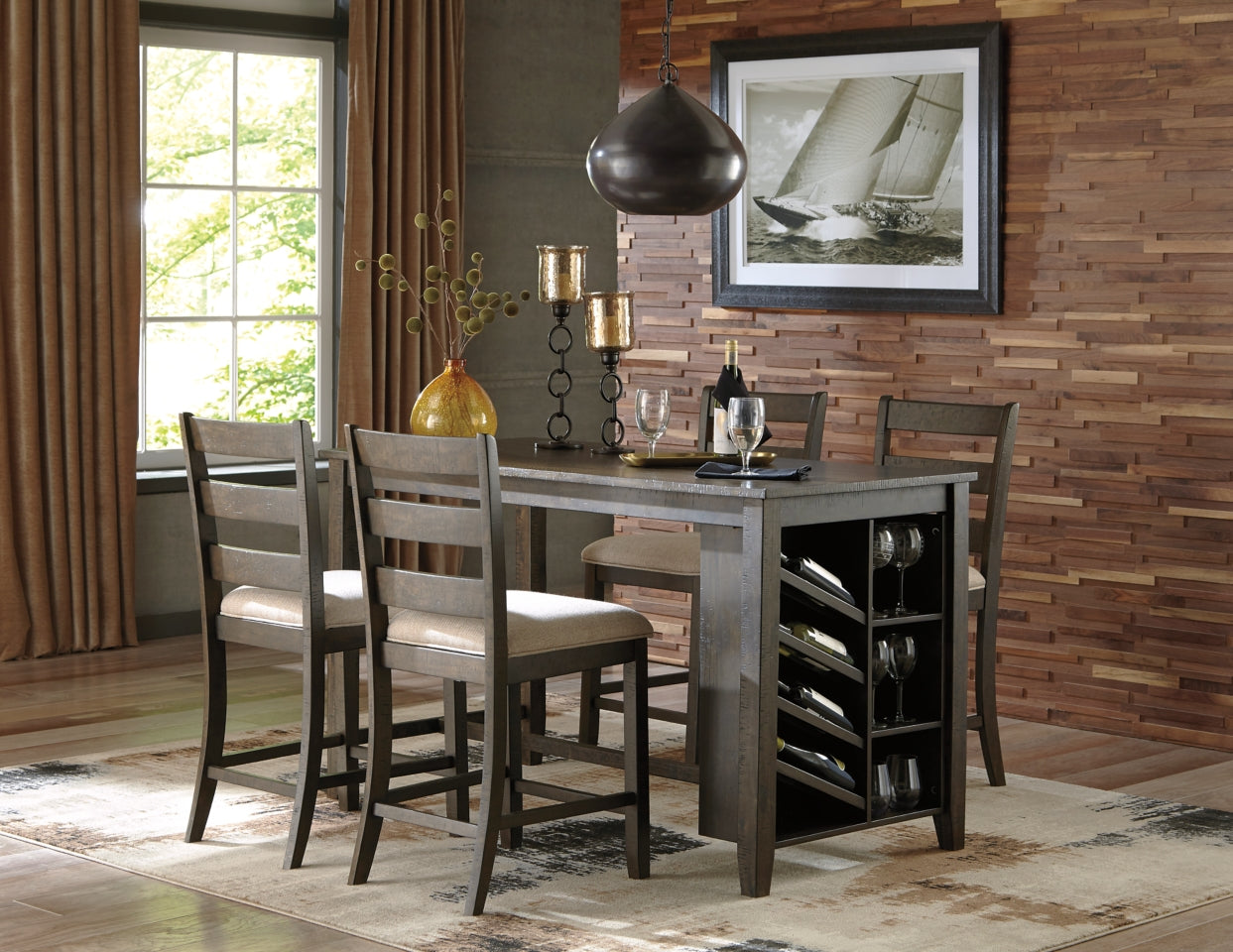 Rokane Counter Height Dining Table and 4 Barstools - PKG000111