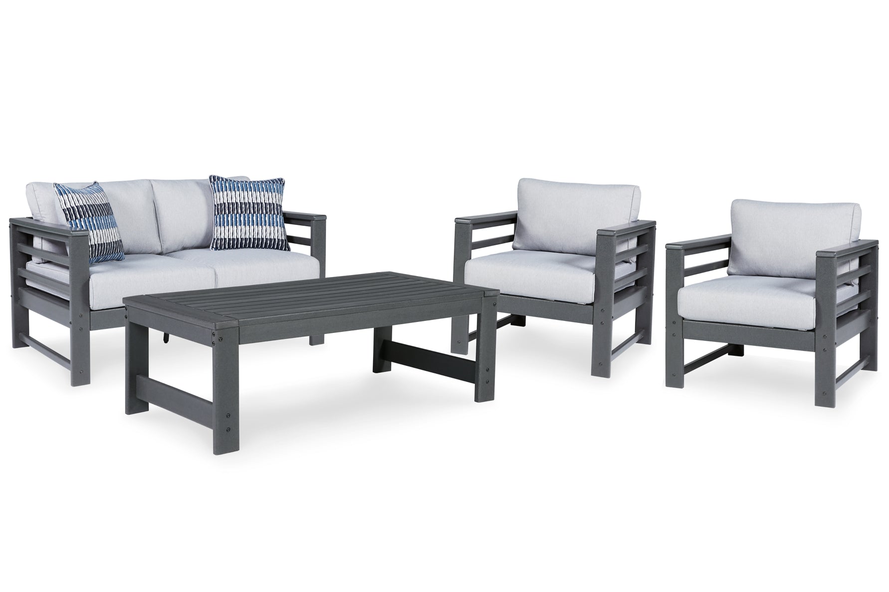 Amora Outdoor Loveseat and 2 Chairs with Coffee Table - MyWaynesHome #