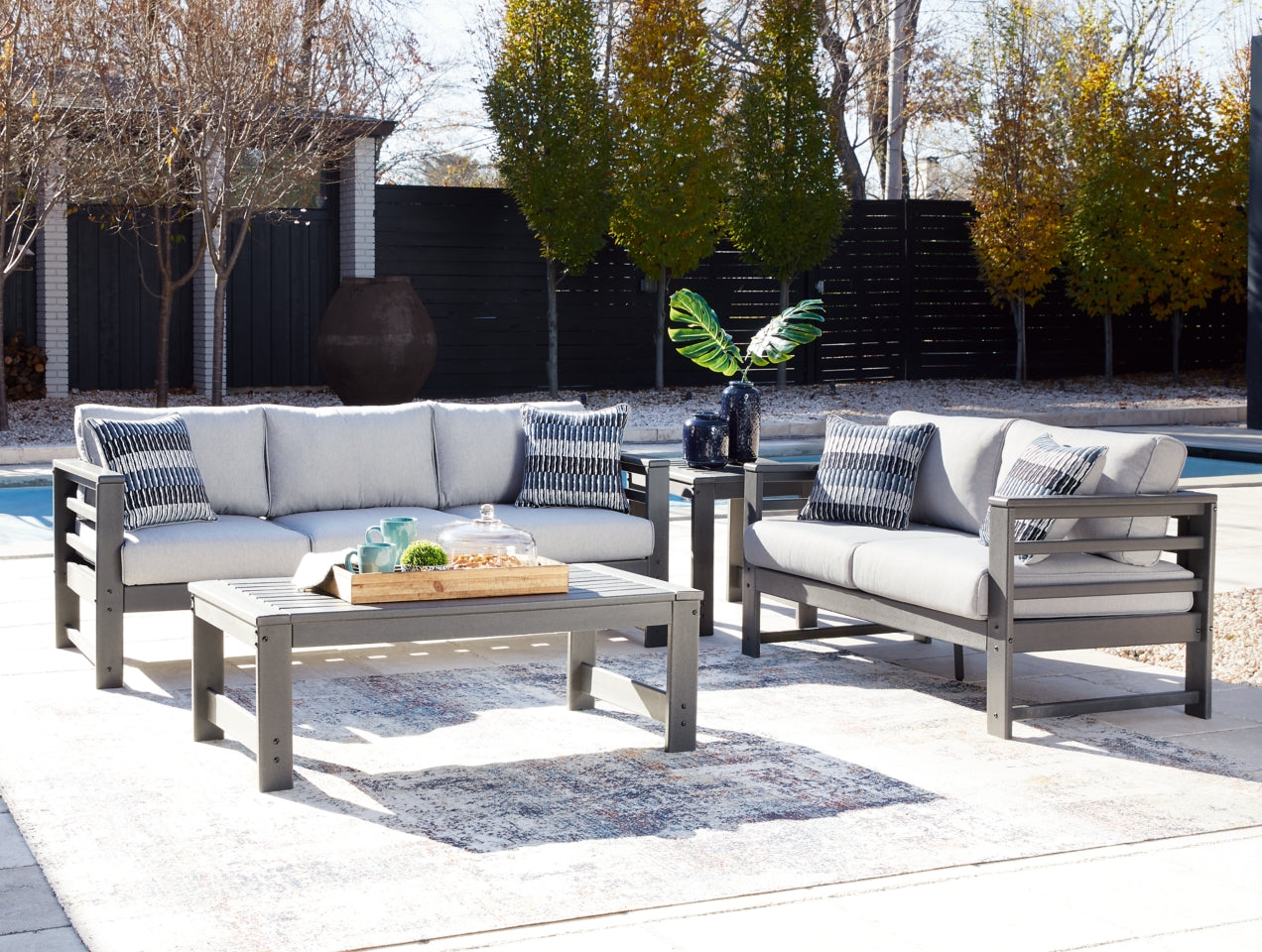 Amora Outdoor Sofa and Loveseat with Coffee Table and 2 End Tables - MyWaynesHome #