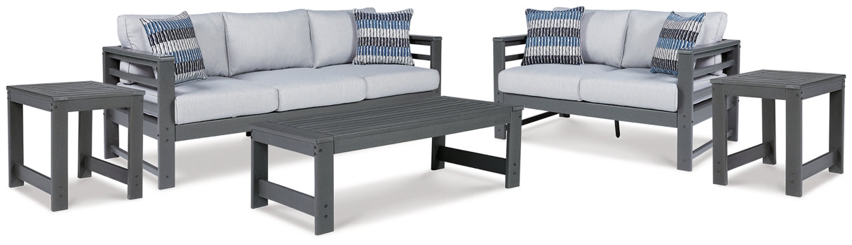 Amora Outdoor Sofa and Loveseat with Coffee Table and 2 End Tables - MyWaynesHome #