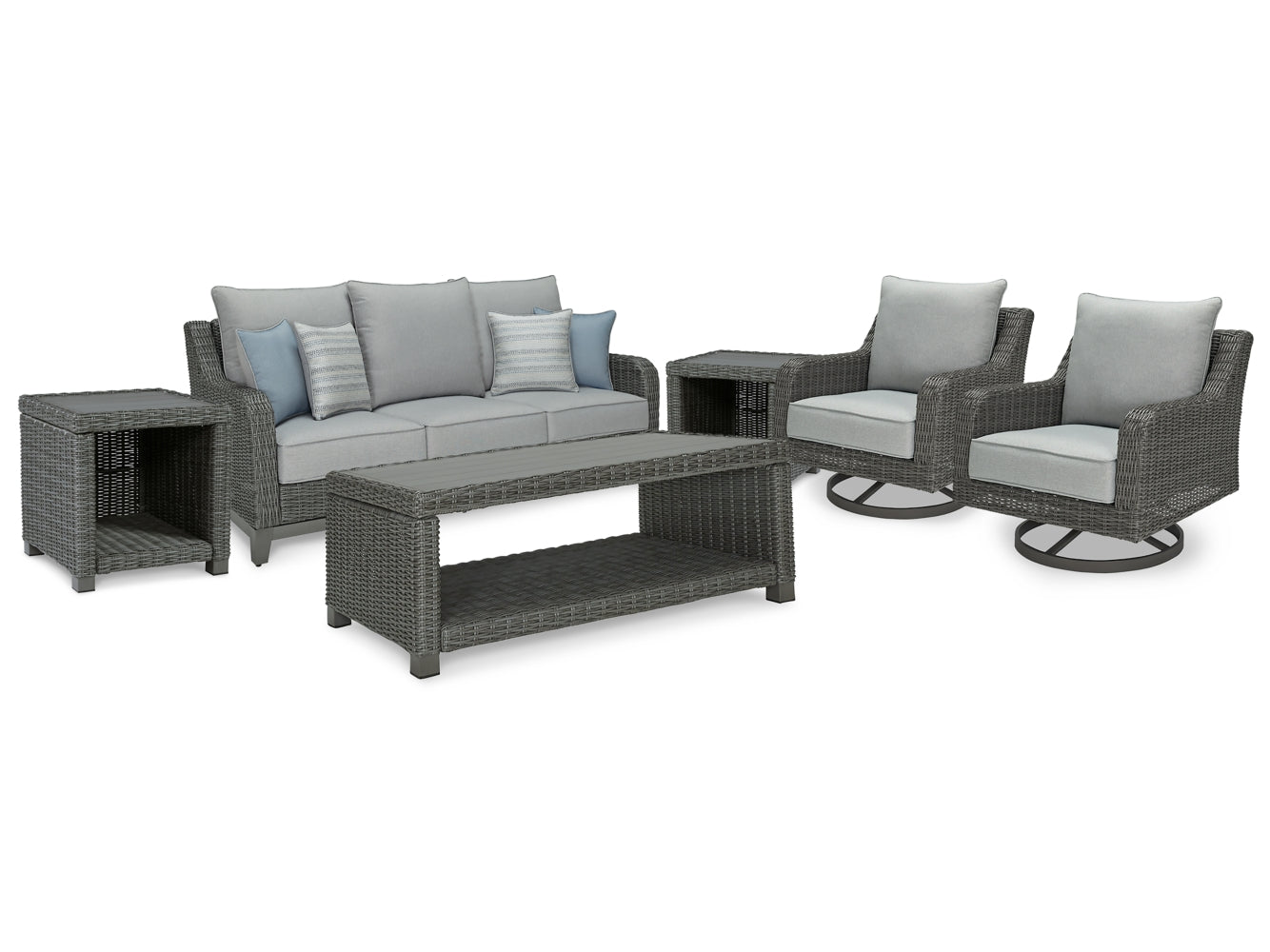 Elite Park Outdoor Sofa and  2 Lounge Chairs with Coffee Table and 2 End Tables - MyWaynesHome #