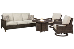 Paradise Trail Outdoor Sofa and 2 Lounge Chairs with Fire Pit Table - MyWaynesHome #