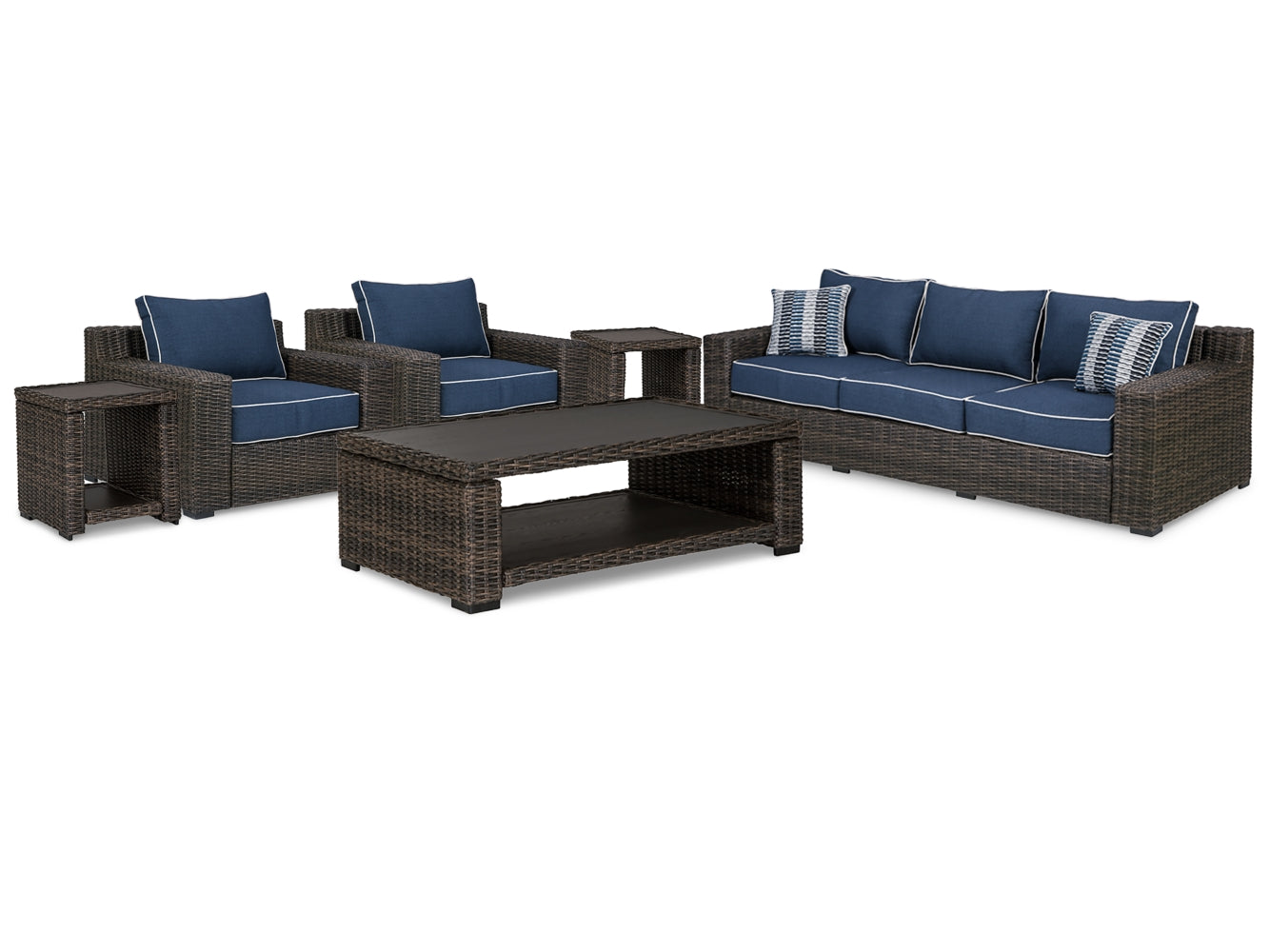 Grasson Lane Outdoor Sofa and  2 Lounge Chairs with Coffee Table and 2 End Tables - MyWaynesHome #