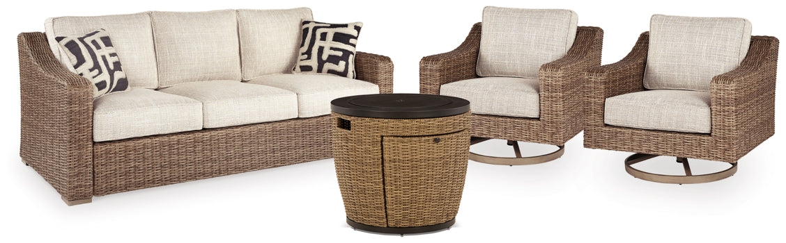 Malayah Outdoor Sofa and 2 Lounge Chairs with Fire Pit Table - MyWaynesHome #