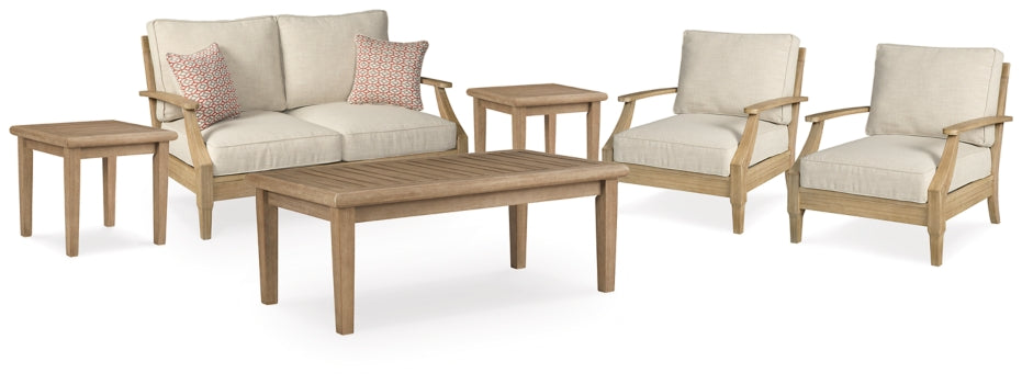 Clare View Outdoor Loveseat and 2 Lounge Chairs with Coffee Table and 2 End Tables - MyWaynesHome #