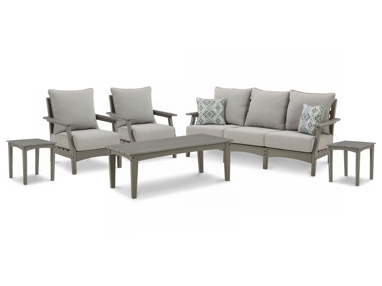 Visola Outdoor Sofa and  2 Lounge Chairs with Coffee Table and 2 End Tables - MyWaynesHome #