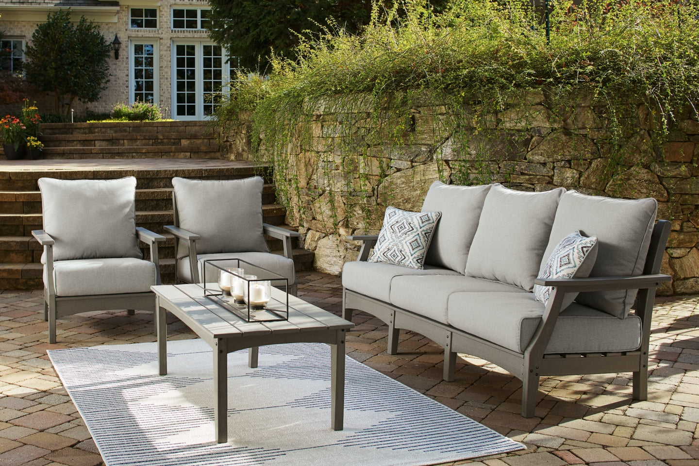 Visola Outdoor Sofa and 2 Chairs with Coffee Table - MyWaynesHome #