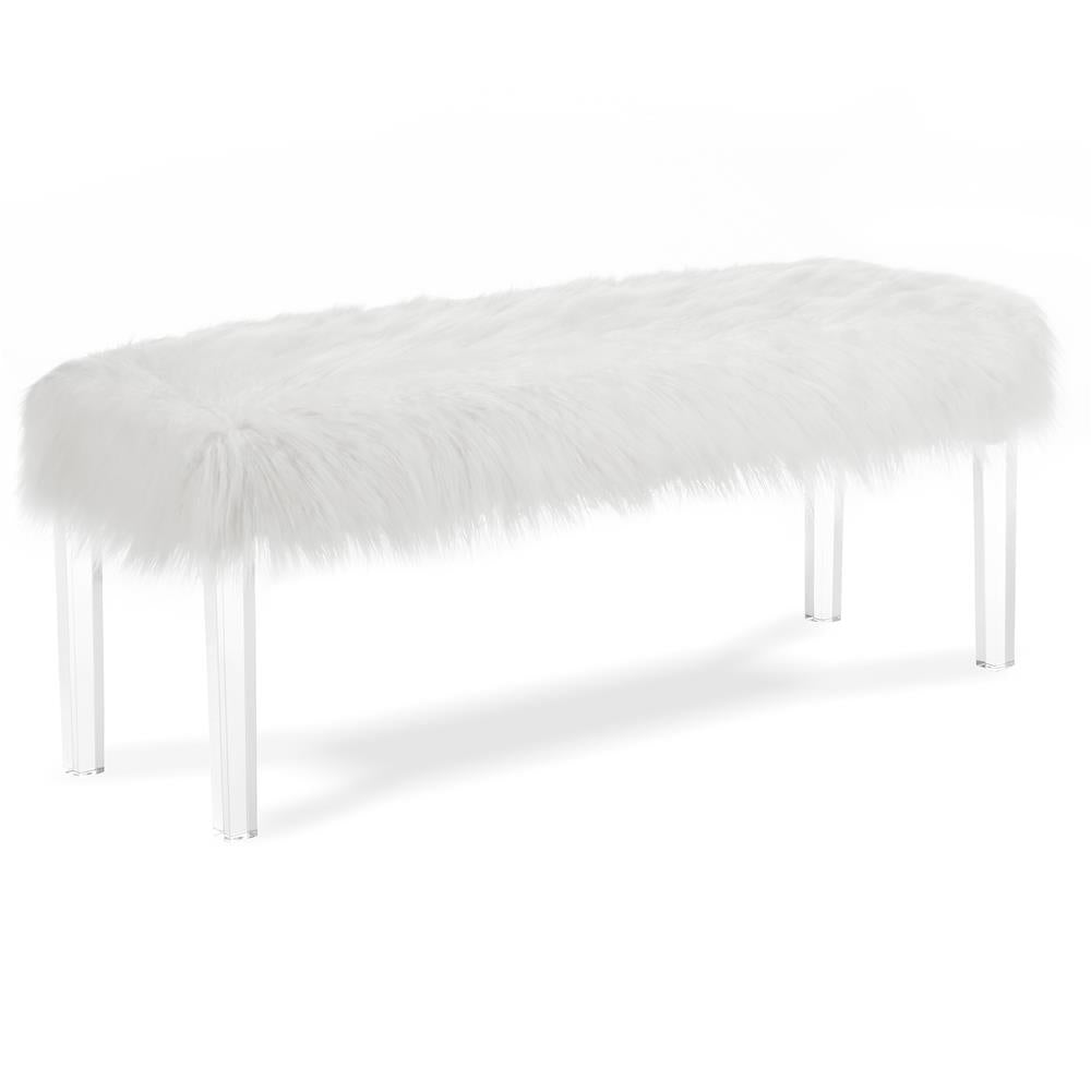 MARILYN UPHOLSTERED WHITE GLAM FAUX FUR BENCH - MyWaynesHome #