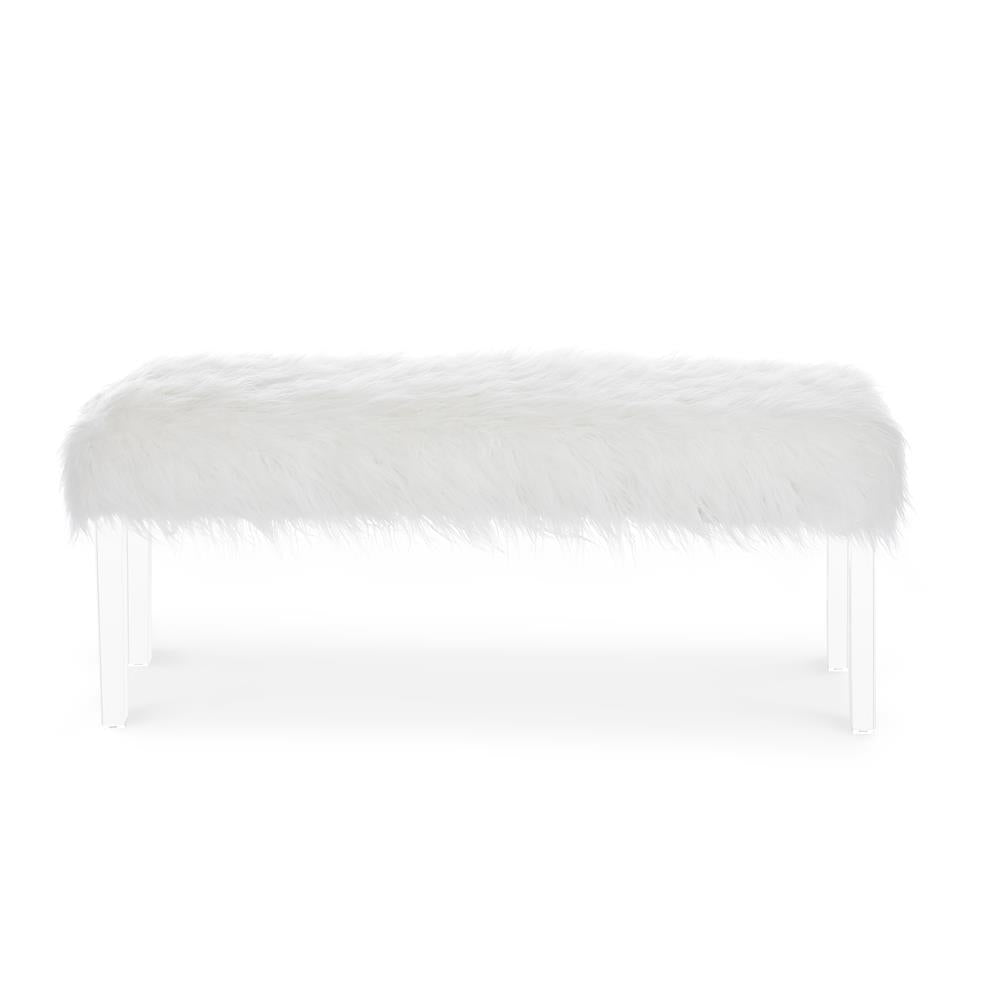 MARILYN UPHOLSTERED WHITE GLAM FAUX FUR BENCH - MyWaynesHome #