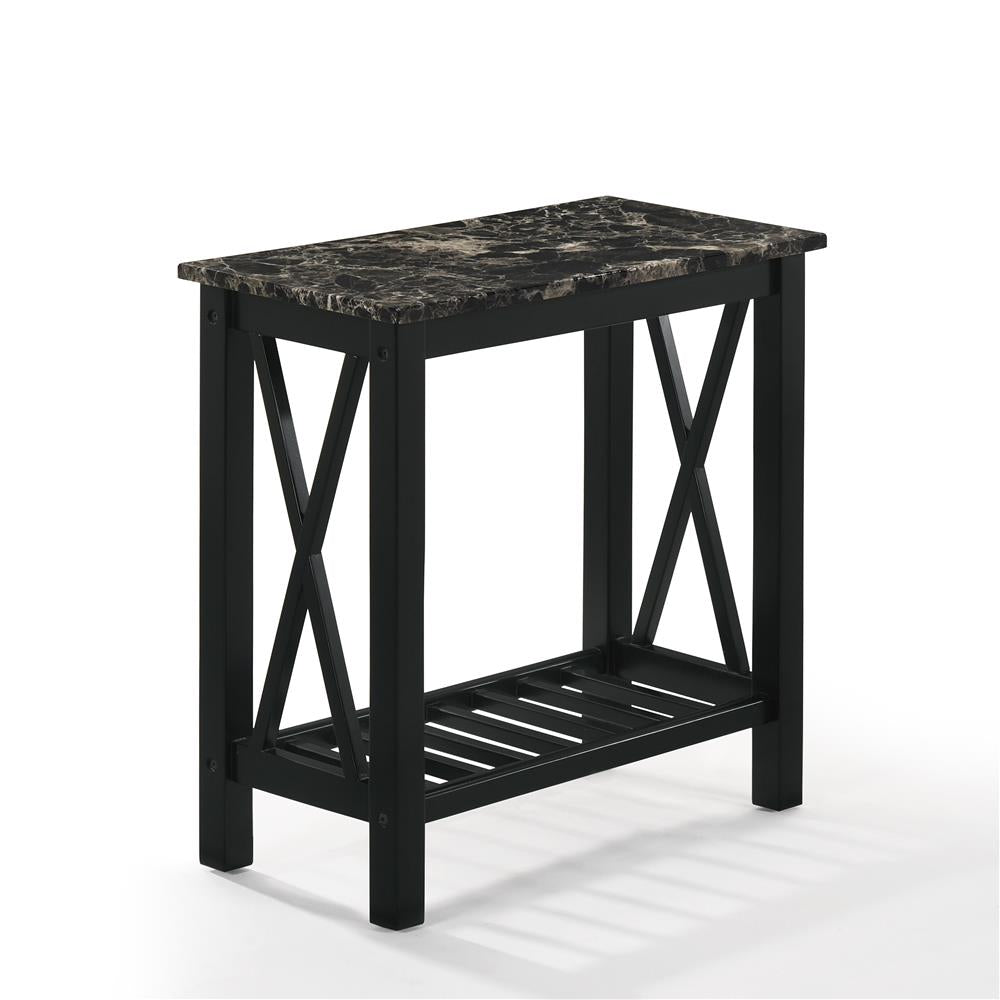 EDEN CHAIRSIDE TABLE-BLACK W/FAUX MARBLE TOP - MyWaynesHome #