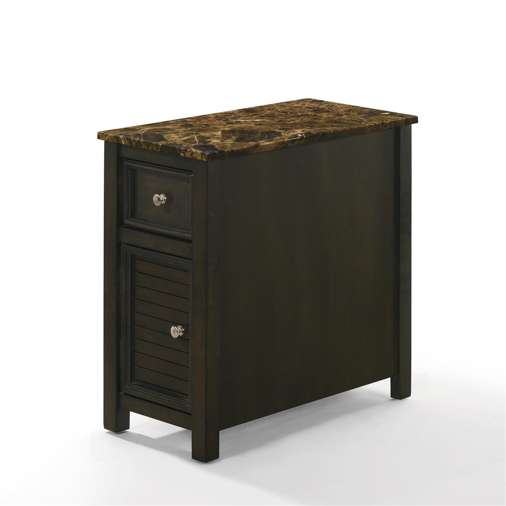 SAMSON END TABLE W/DRWR-ESPRESSO W/FAUX MARBLE TOP - MyWaynesHome #