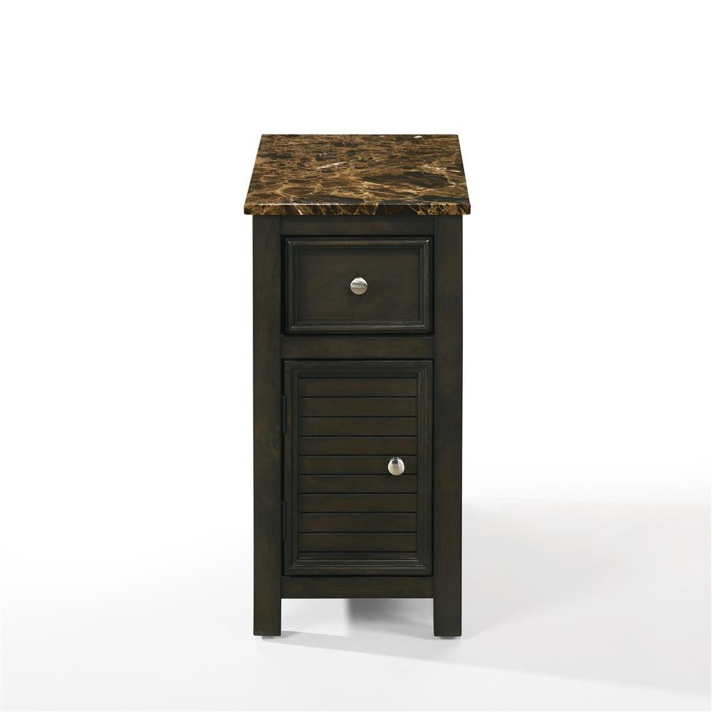 SAMSON END TABLE W/DRWR-ESPRESSO W/FAUX MARBLE TOP - MyWaynesHome #