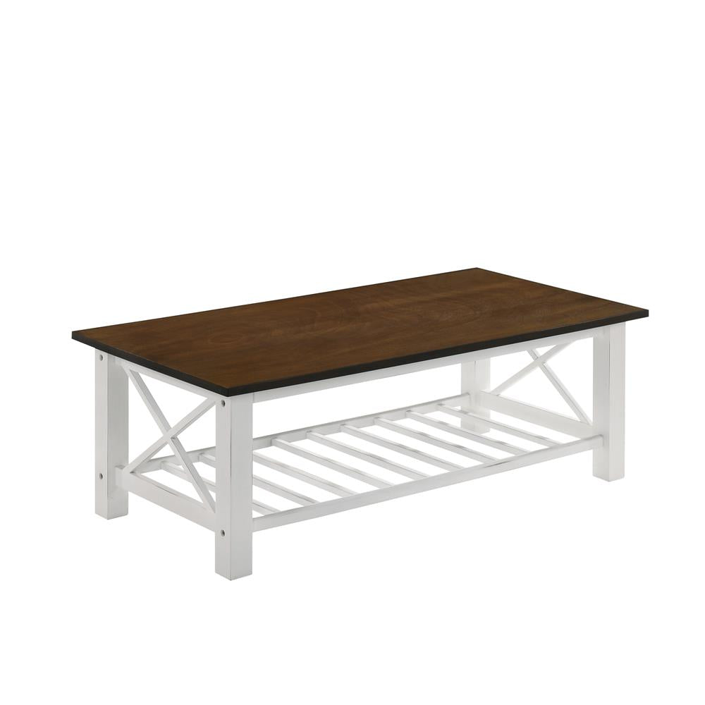 VESTA COFFEE TABLE-TWO TONE CREME/BROWN - MyWaynesHome #