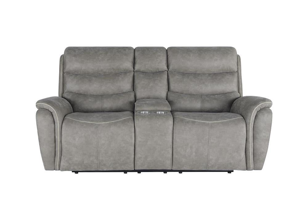 KAMARI CONSOLE LOVESEAT W/ DUAL RECLINERS-GRAY - MyWaynesHome #