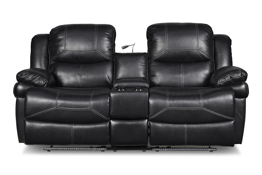 FLYNN CONSOLE LOVESEAT W/ READING LIGHT- BLACK - MyWaynesHome #